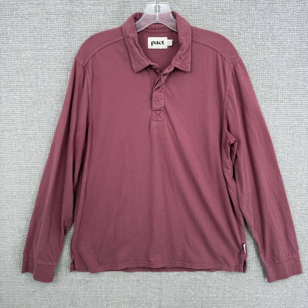 Pact Long Sleeve Polo Shirt Mens L Maroon Organic Cotton Minimalist